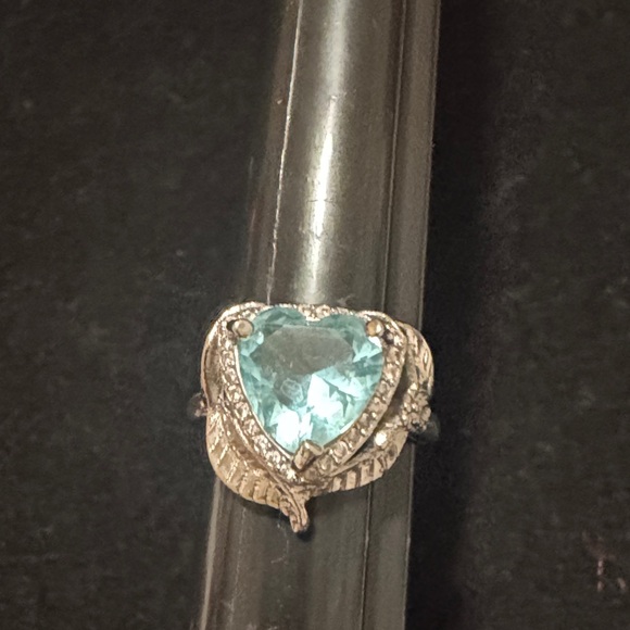 Vintage Blue Stone Heart with Leaves Wrap around Design Silver Ring - Picture 8 of 14